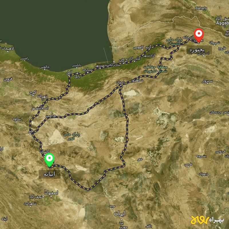 مسافت و فاصله بجنورد تا ابیانه - اصفهان از ۳ مسیر - مرداد ۱۴۰۳