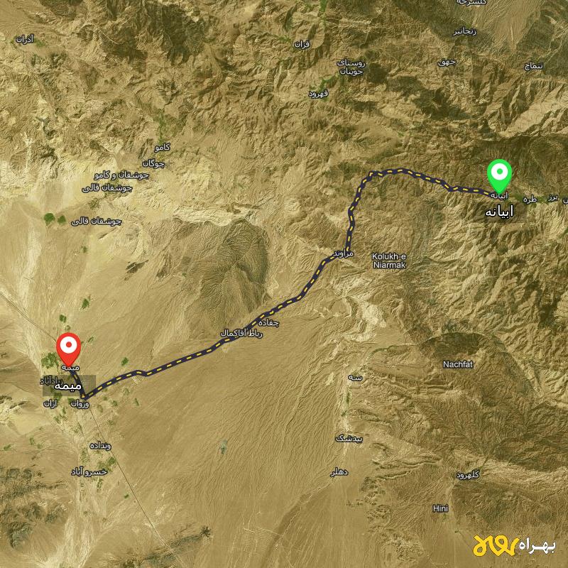 مسافت و فاصله میمه - اصفهان تا ابیانه - اصفهان - آذر ۱۴۰۳