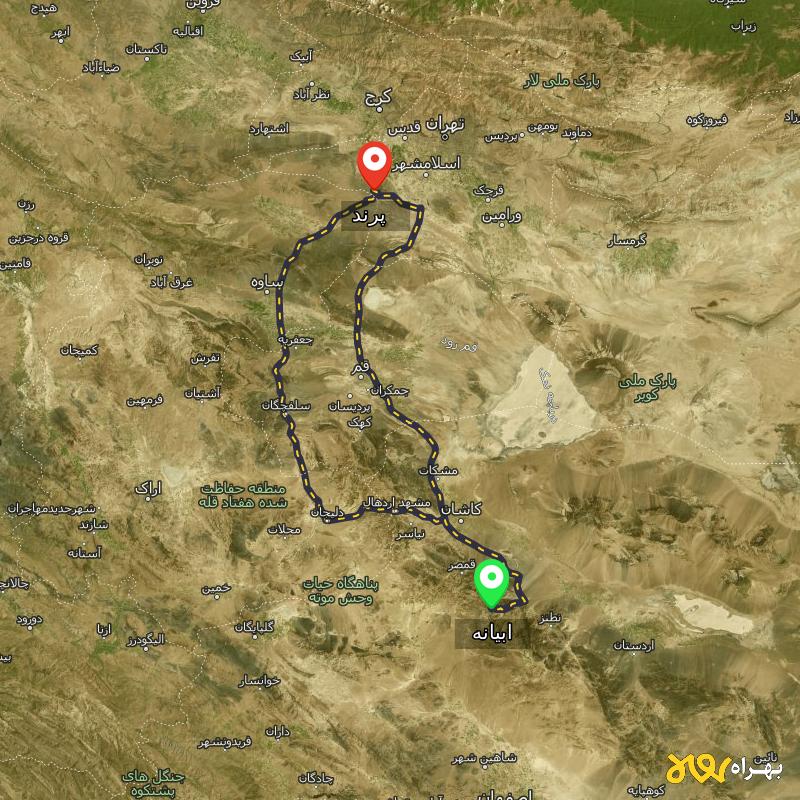 مسافت و فاصله پرند تا ابیانه - اصفهان از ۲ مسیر - مهر ۱۴۰۳