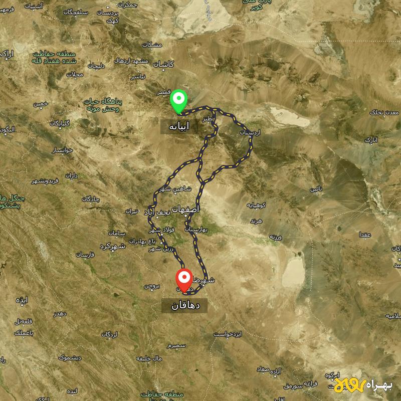 مسافت و فاصله دهاقان - اصفهان تا ابیانه - اصفهان از ۳ مسیر - شهریور ۱۴۰۳