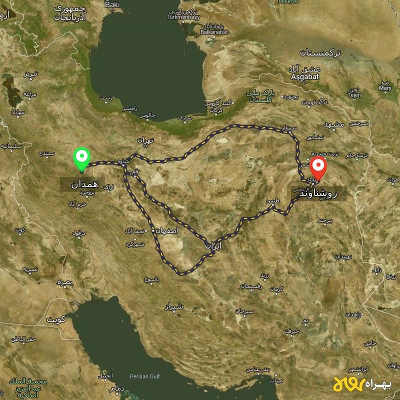 مسافت و فاصله روشناوند - خراسان رضوی تا همدان از ۳ مسیر - شهریور ۱۴۰۳