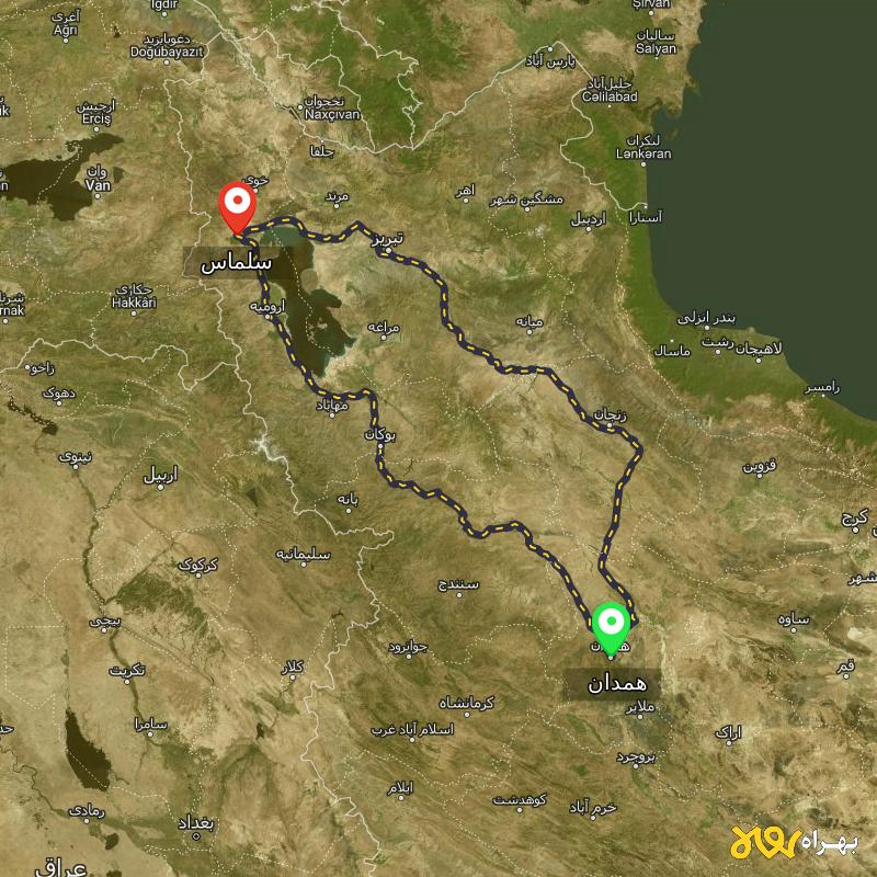 مسافت و فاصله سلماس - آذربایجان غربی تا همدان از ۲ مسیر - مرداد ۱۴۰۳