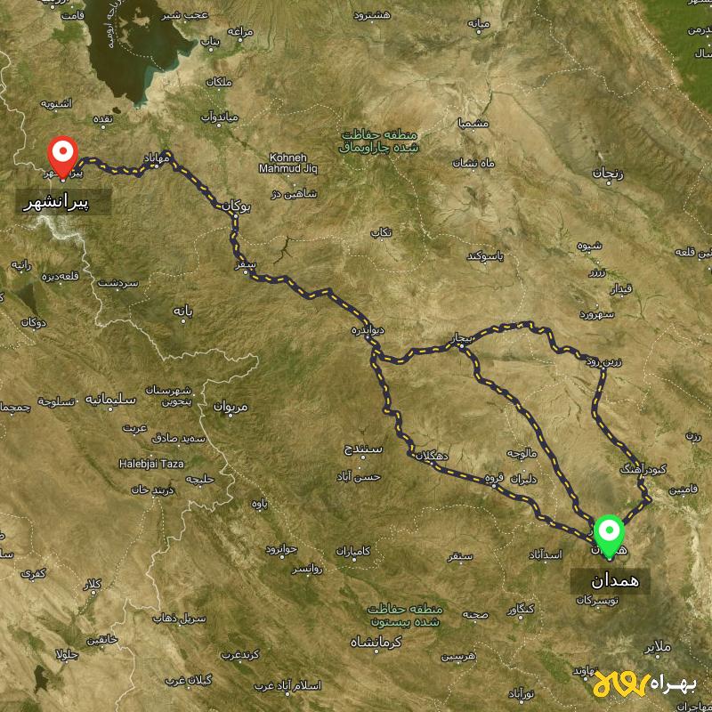 مسافت و فاصله پیرانشهر - آذربایجان غربی تا همدان از ۳ مسیر - اردیبهشت ۱۴۰۳