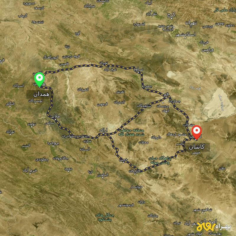 مسافت و فاصله کاشان تا همدان از ۳ مسیر - مهر ۱۴۰۳