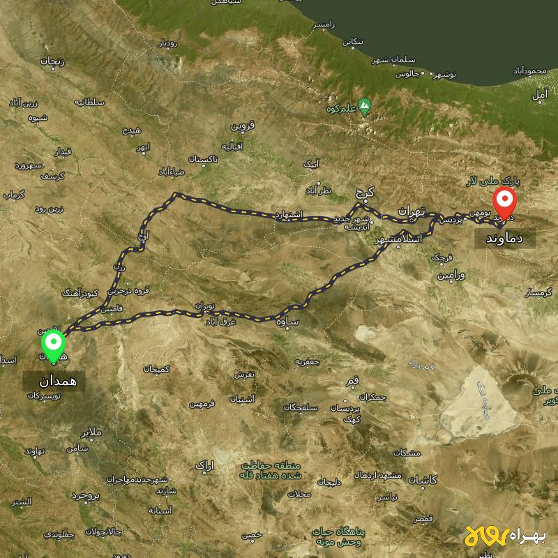 مسافت و فاصله دماوند - تهران تا همدان از ۲ مسیر - آذر ۱۴۰۳