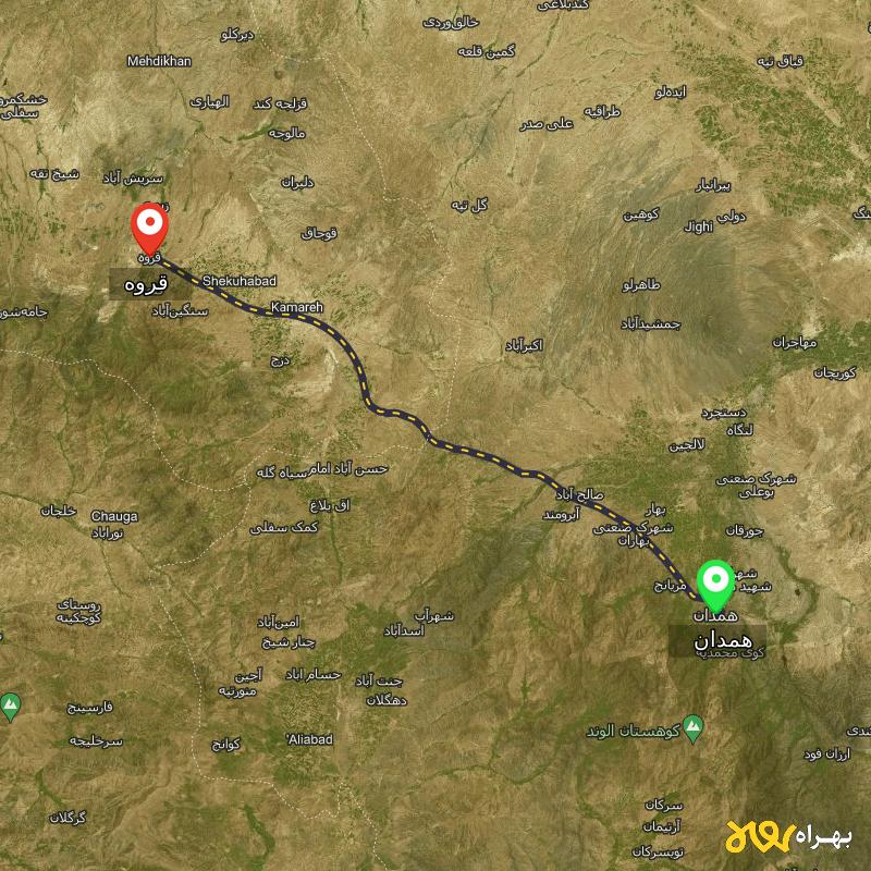 مسافت و فاصله قروه - کردستان تا همدان - مسیریاب بهراه