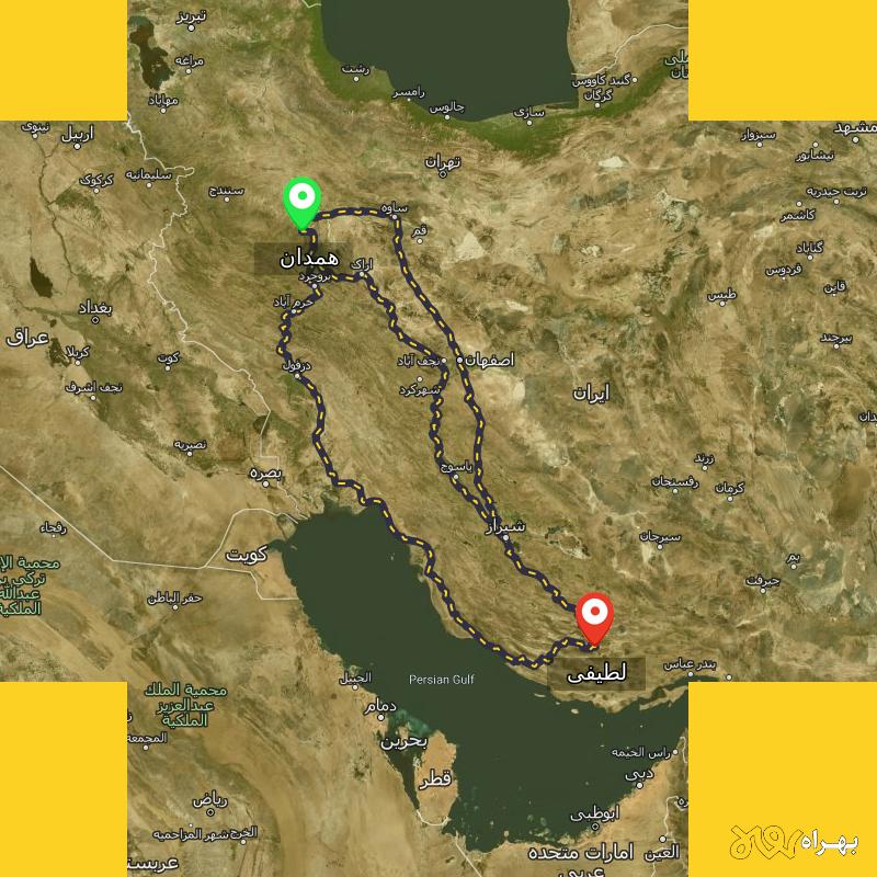 مسافت و فاصله لطیفی - فارس تا همدان از ۳ مسیر - شهریور ۱۴۰۳