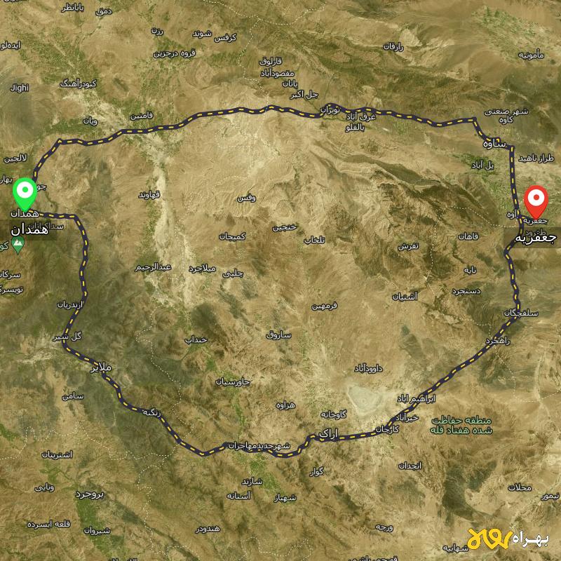 مسافت و فاصله جعفریه - قم تا همدان از ۲ مسیر - مهر ۱۴۰۳
