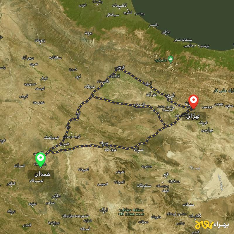 مسافت و فاصله تهران تا همدان از ۳ مسیر - مرداد ۱۴۰۳