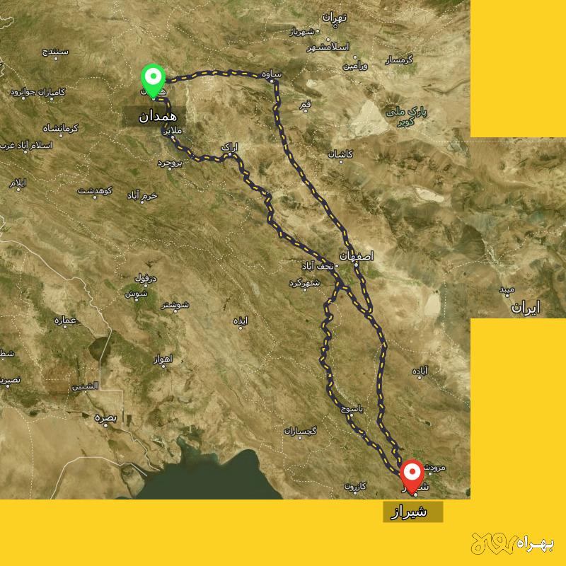 مسافت و فاصله شیراز تا همدان از 3 مسیر - مسیریاب بهراه