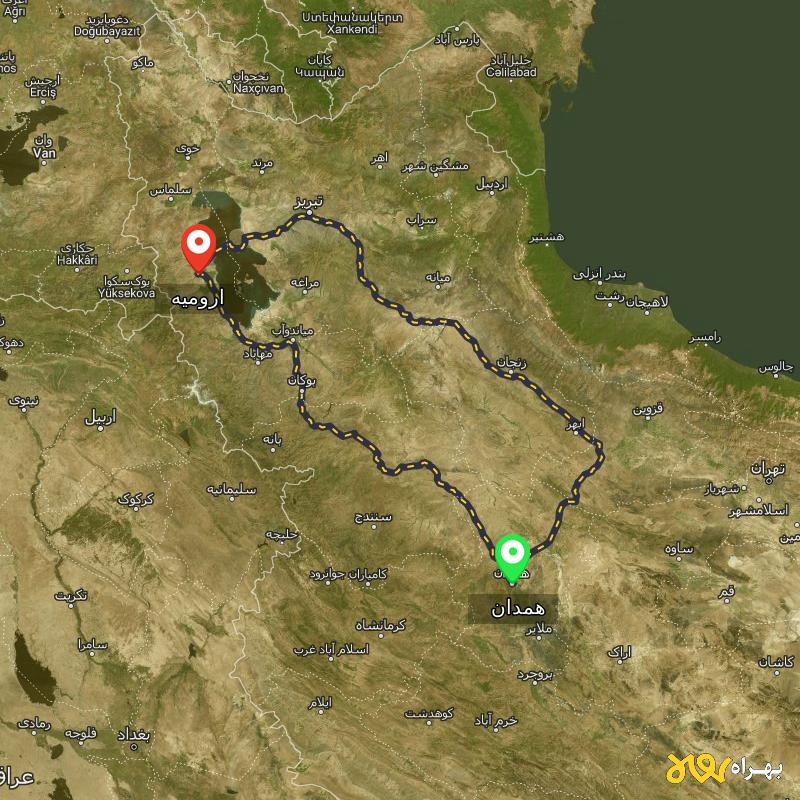 مسافت و فاصله ارومیه تا همدان از ۲ مسیر - مهر ۱۴۰۳