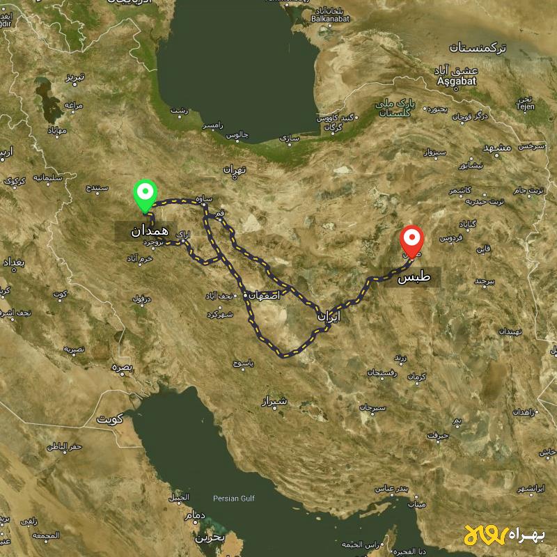 مسافت و فاصله طبس - خراسان جنوبی تا همدان از ۳ مسیر - آذر ۱۴۰۳