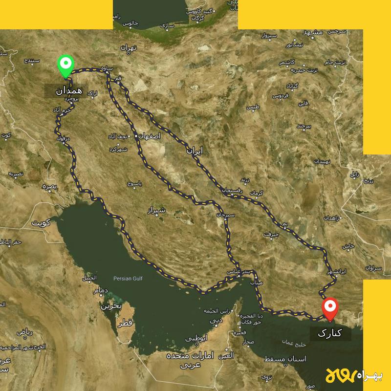 مسافت و فاصله کنارک - سیستان و بلوچستان تا همدان از ۳ مسیر - آذر ۱۴۰۳