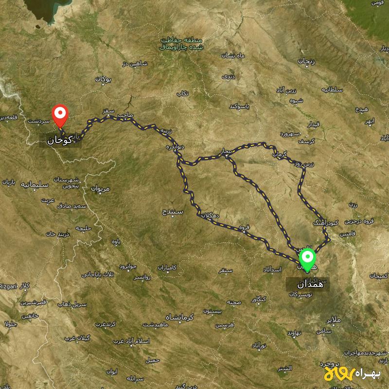 مسافت و فاصله کوخان - کردستان تا همدان از ۳ مسیر - مرداد ۱۴۰۳