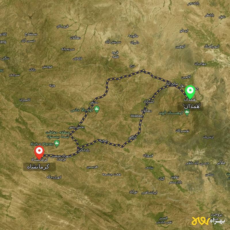 مسافت و فاصله کرمانشاه تا همدان از ۲ مسیر - مرداد ۱۴۰۳
