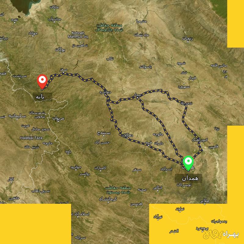 مسافت و فاصله بانه - کردستان تا همدان از 3 مسیر - مسیریاب بهراه