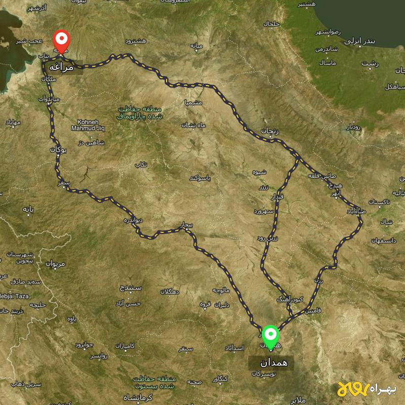 مسافت و فاصله مراغه - آذربایجان شرقی تا همدان از ۳ مسیر - اردیبهشت ۱۴۰۳
