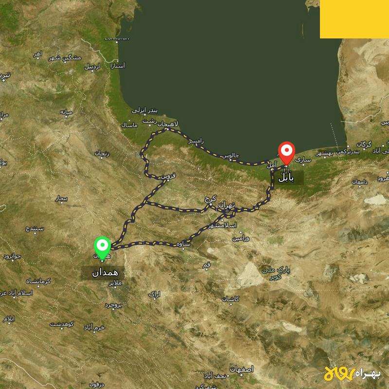 مسافت و فاصله بابل تا همدان از ۳ مسیر - مرداد ۱۴۰۳