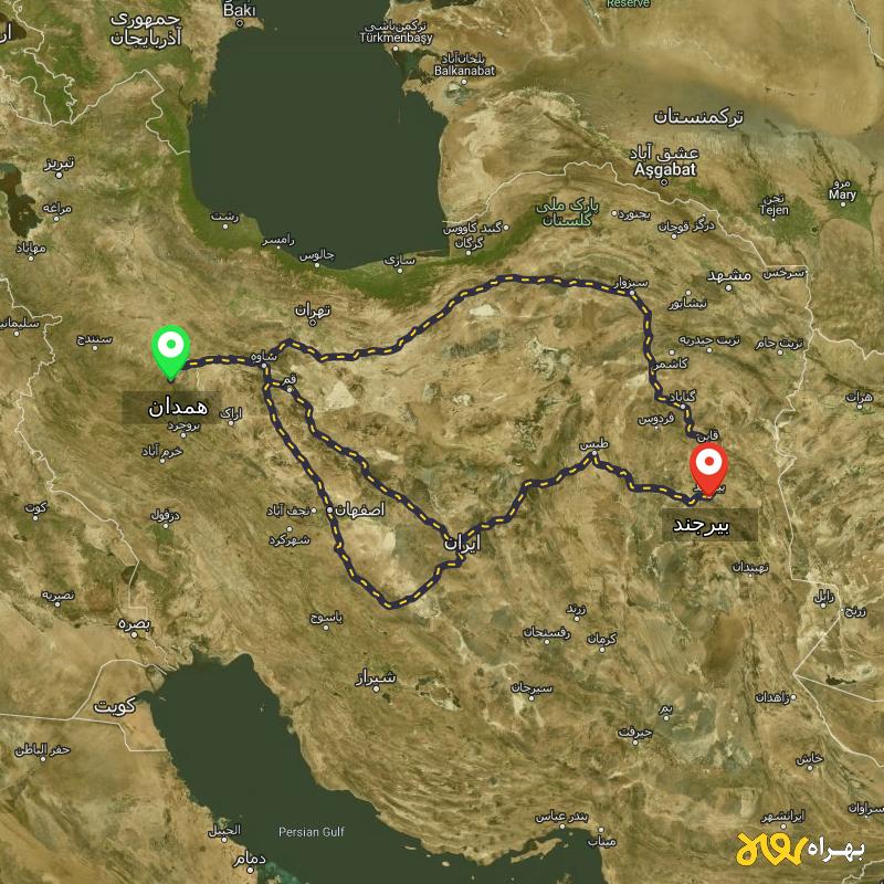 مسافت و فاصله بیرجند تا همدان از ۳ مسیر - مرداد ۱۴۰۳