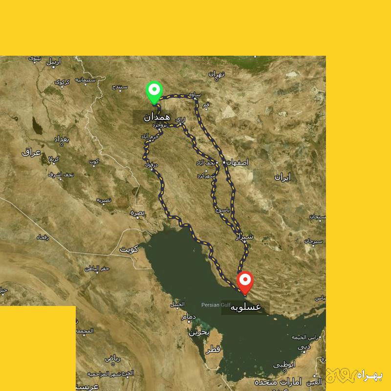 مسافت و فاصله عسلویه - بوشهر تا همدان از 3 مسیر - مسیریاب بهراه