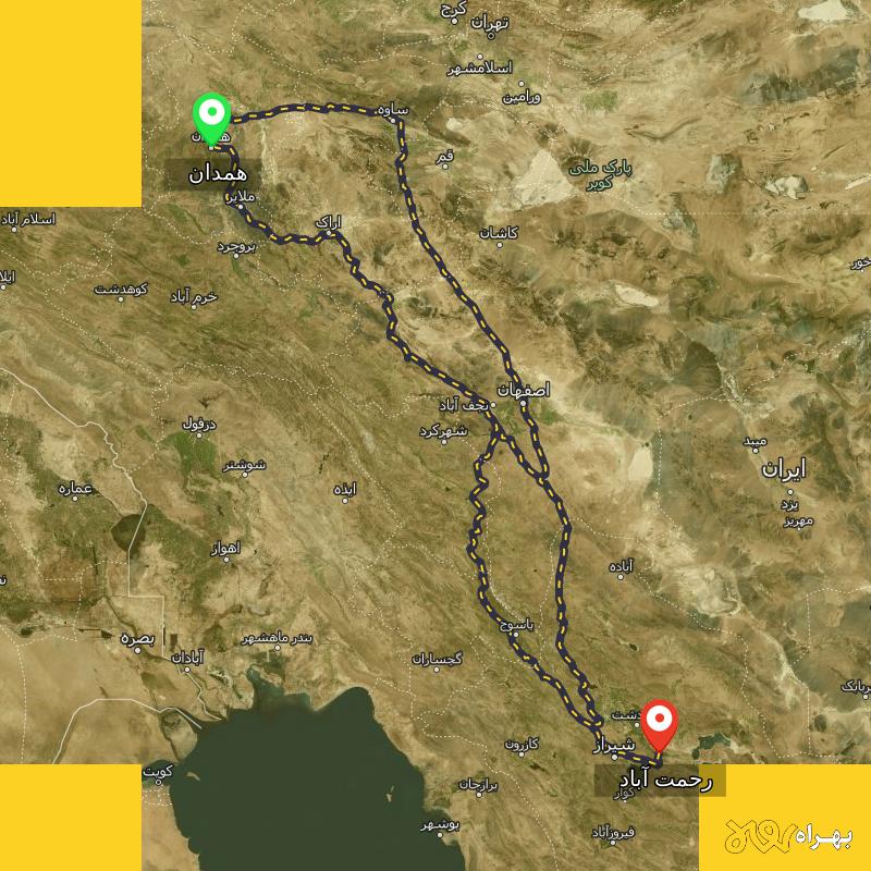 مسافت و فاصله رحمت آباد - فارس تا همدان از ۳ مسیر - شهریور ۱۴۰۳
