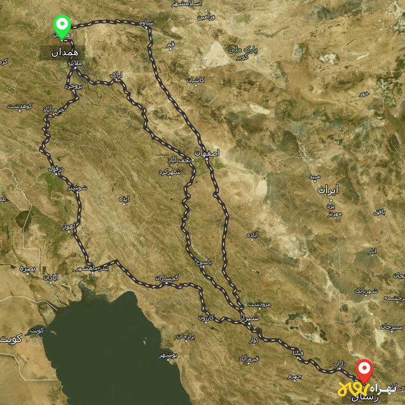 مسافت و فاصله رستاق - فارس تا همدان از ۳ مسیر - مهر ۱۴۰۳