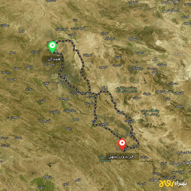 مسافت و فاصله فریدون شهر - اصفهان تا همدان از ۳ مسیر - آذر ۱۴۰۳