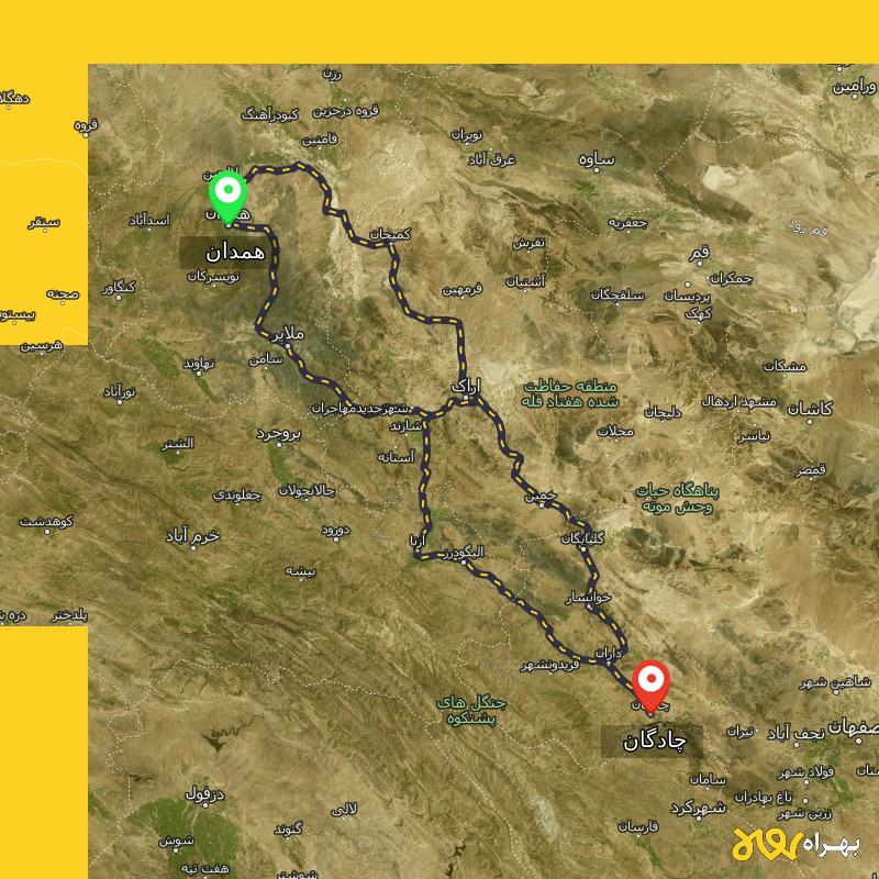 مسافت و فاصله چادگان - اصفهان تا همدان از ۳ مسیر - دی ۱۴۰۳
