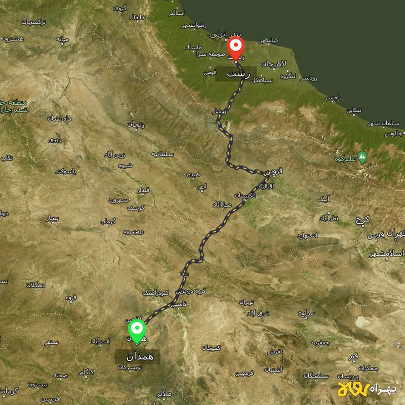 مسافت و فاصله رشت تا همدان - مرداد ۱۴۰۳