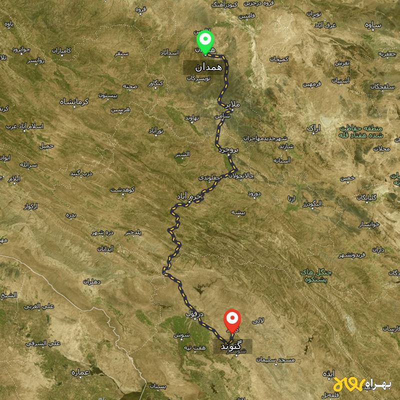 مسافت و فاصله گتوند - خوزستان تا همدان - مرداد ۱۴۰۳