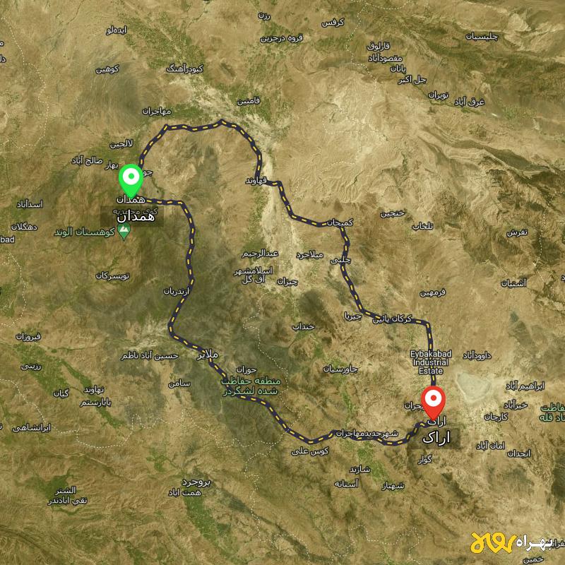 مسافت و فاصله اراک تا همدان از ۲ مسیر - مرداد ۱۴۰۳