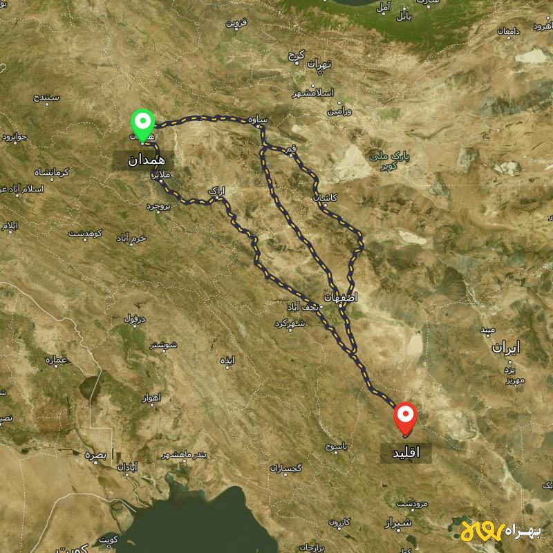 مسافت و فاصله اقلید - فارس تا همدان از ۳ مسیر - دی ۱۴۰۳