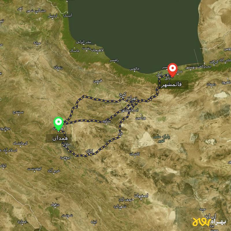 مسافت و فاصله قائمشهر تا همدان از ۳ مسیر - دی ۱۴۰۳