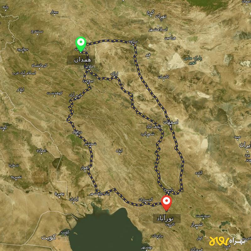 مسافت و فاصله نورآباد - نورآباد ممسنی تا همدان از ۳ مسیر - آذر ۱۴۰۳