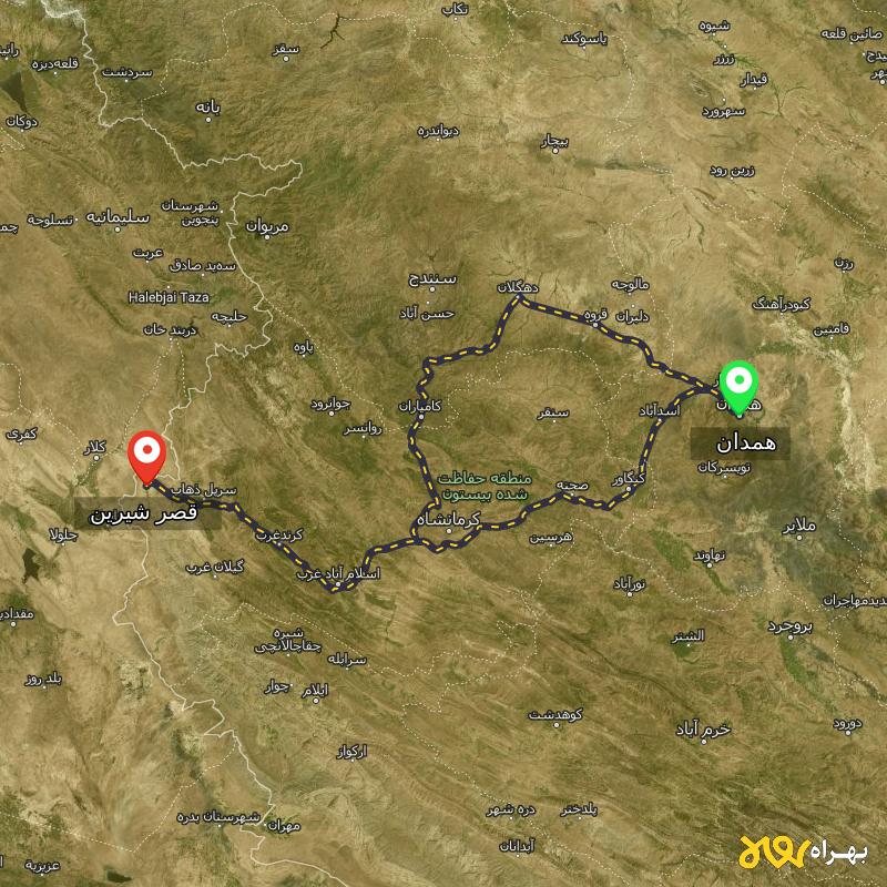مسافت و فاصله قصر شیرین - کرمانشاه تا همدان از ۲ مسیر - اردیبهشت ۱۴۰۳