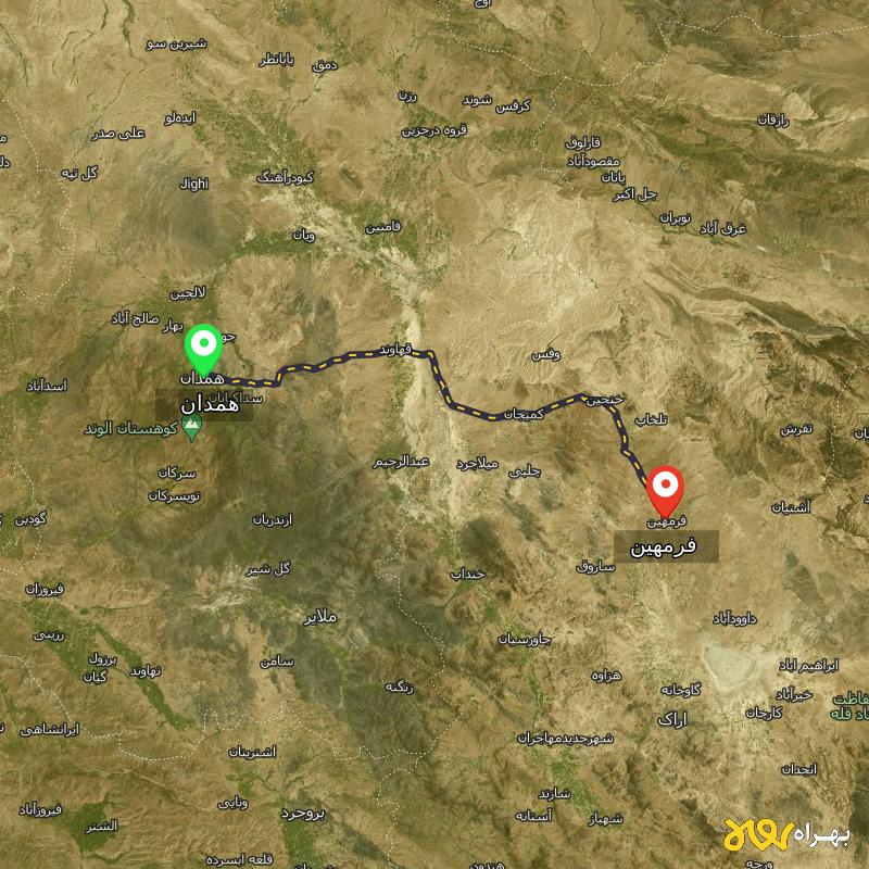 مسافت و فاصله فرمهین - مرکزی تا همدان - آذر ۱۴۰۳