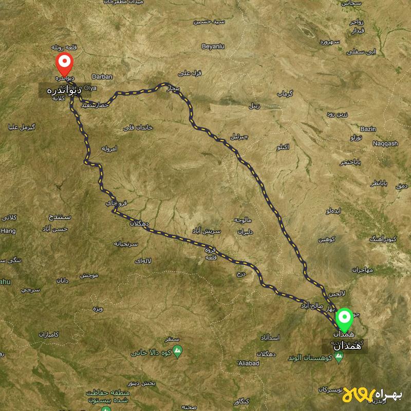 مسافت و فاصله دیواندره - کردستان تا همدان از ۲ مسیر - اردیبهشت ۱۴۰۳