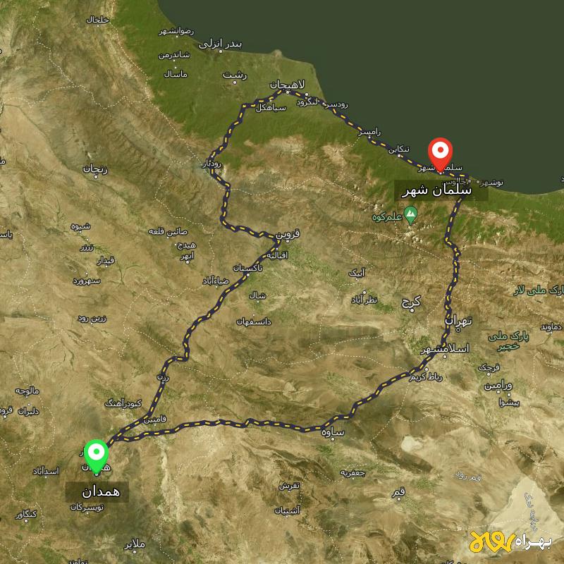 مسافت و فاصله سلمان شهر - مازندران تا همدان از ۲ مسیر - اردیبهشت ۱۴۰۳