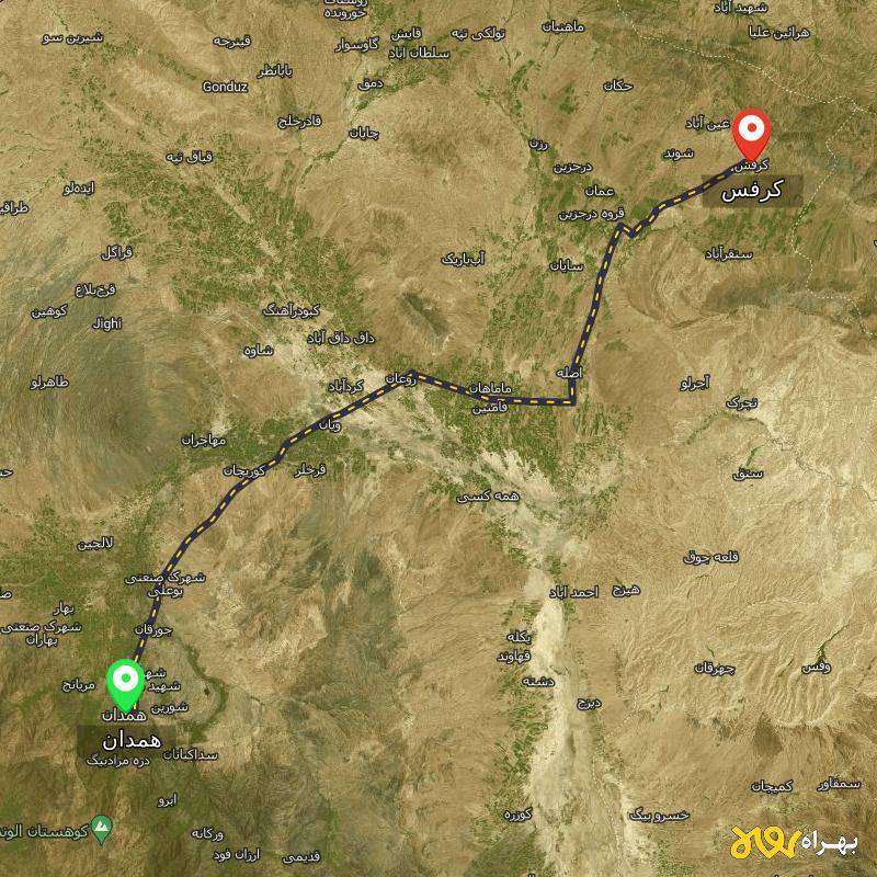 مسافت و فاصله کرفس - همدان تا همدان - آذر ۱۴۰۳
