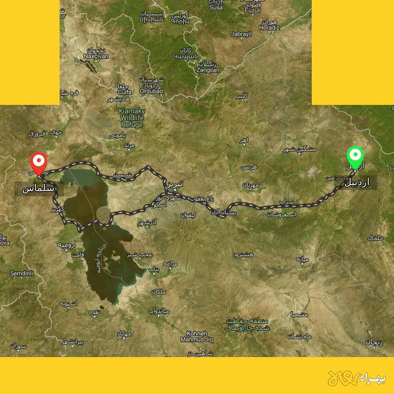 مسافت و فاصله سلماس - آذربایجان غربی تا اردبیل از ۲ مسیر - اردیبهشت ۱۴۰۳