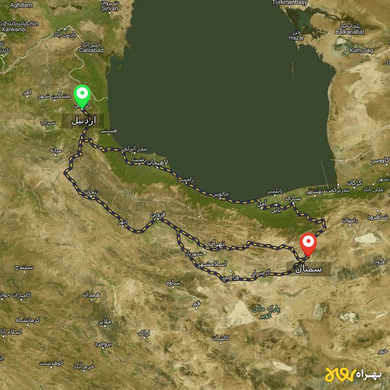 مسافت و فاصله سمنان تا اردبیل از ۳ مسیر - اردیبهشت ۱۴۰۳