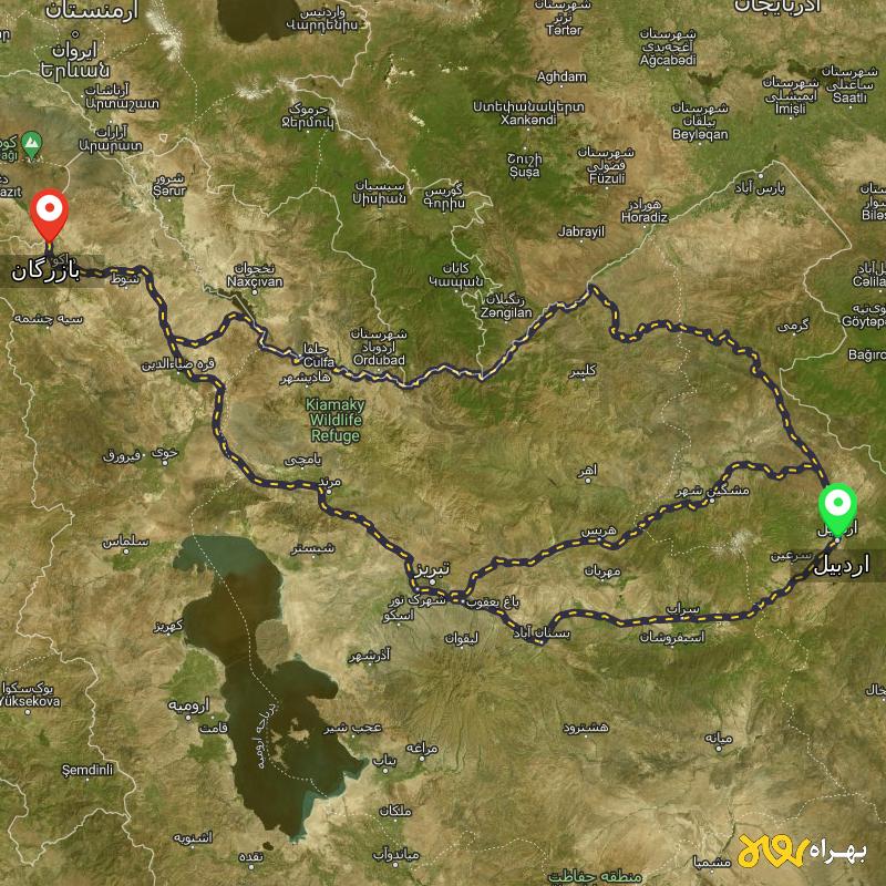 مسافت و فاصله بازرگان - آذربایجان غربی تا اردبیل از ۳ مسیر - اردیبهشت ۱۴۰۳