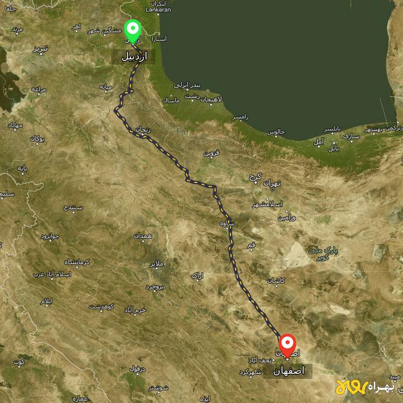 مسافت و فاصله اصفهان تا اردبیل - مرداد ۱۴۰۳