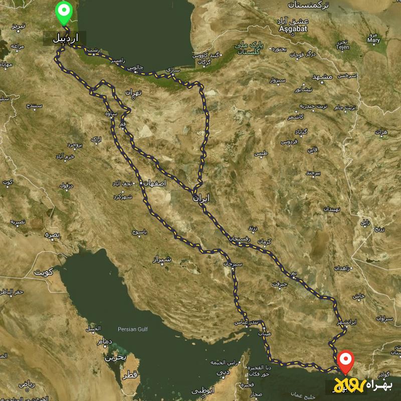 مسافت و فاصله چابهار تا اردبیل از ۳ مسیر - اردیبهشت ۱۴۰۳