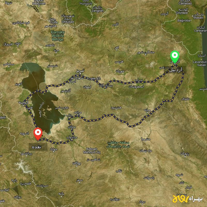 مسافت و فاصله نقده - آذربایجان غربی تا اردبیل از ۲ مسیر - اردیبهشت ۱۴۰۳