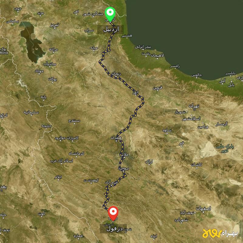 مسافت و فاصله دزفول تا اردبیل - اردیبهشت ۱۴۰۳
