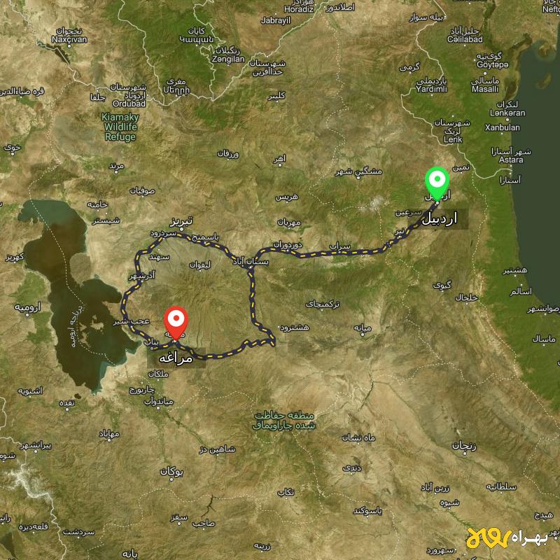 مسافت و فاصله مراغه - آذربایجان شرقی تا اردبیل از ۲ مسیر - اردیبهشت ۱۴۰۳