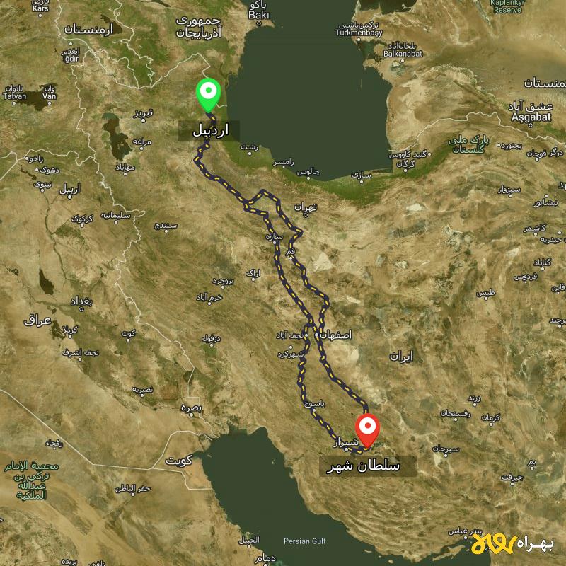 مسافت و فاصله سلطان شهر - فارس تا اردبیل از ۳ مسیر - مهر ۱۴۰۳