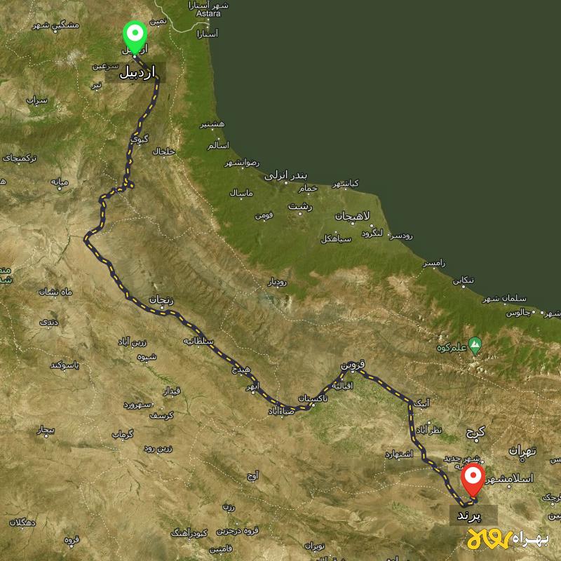 مسافت و فاصله پرند تا اردبیل - مرداد ۱۴۰۳