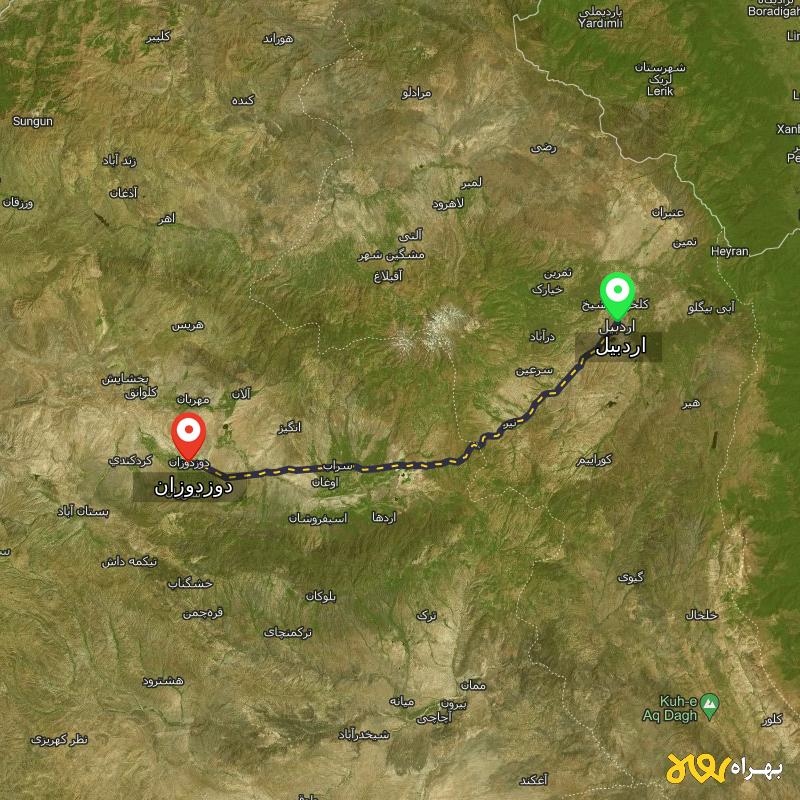 مسافت و فاصله دوزدوزان - آذربایجان شرقی تا اردبیل - مرداد ۱۴۰۳